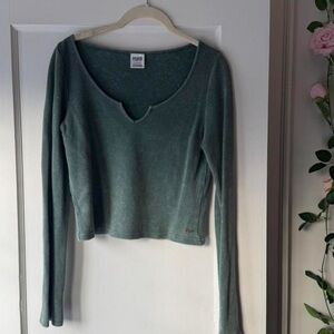 PINK Victoria's Secret Green Ribbed Long Sleeve Top